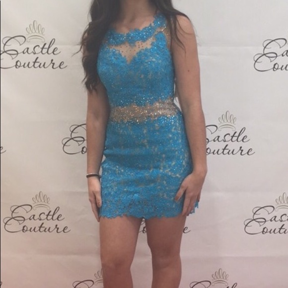 DAVE & JOHNNY ELECTRIC BLUE SPARKLY PROM DRESS - Picture 3 of 6